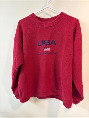 Vintage Exist Sport Line USA Embroidered Red Fleece Sweatshirt